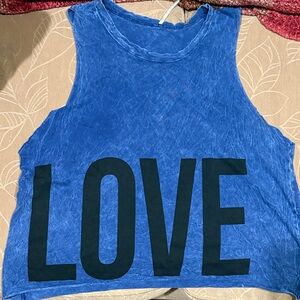~JC fits~ Blue Sleeveless Top with 'LOVE, HATE’ Print